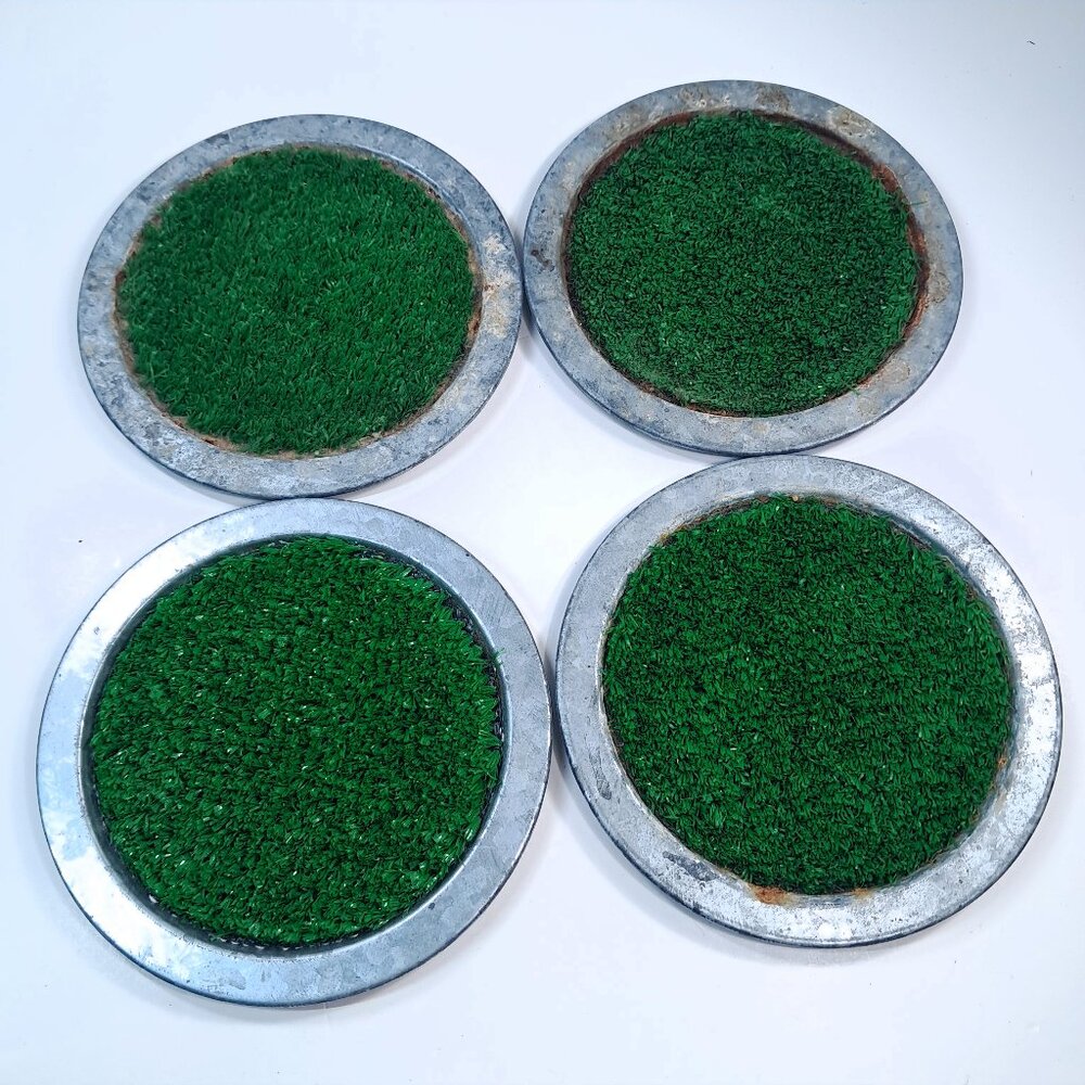 Pottery Barn Grass Turf Coasters Set 4 Football Baseball Golf Sports Steel metal